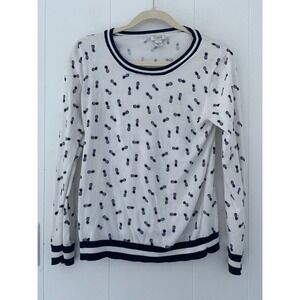 J.CREW Cotton Crew Neck Sweater Pineapple Print Sz Small White Navy Cotton
